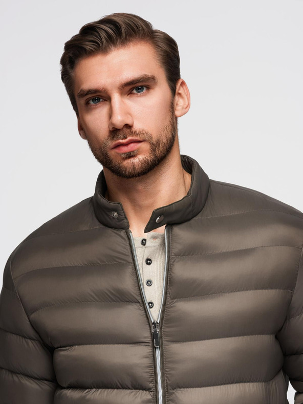 Ombre Clothing Мъжко класическо стегнато яке със стойка - маслинено V3 OM-JALP-0261 Ombre Clothing