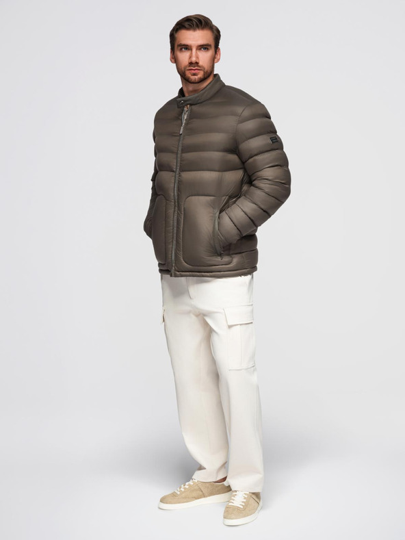 Ombre Clothing Мъжко класическо стегнато яке със стойка - маслинено V3 OM-JALP-0261 Ombre Clothing