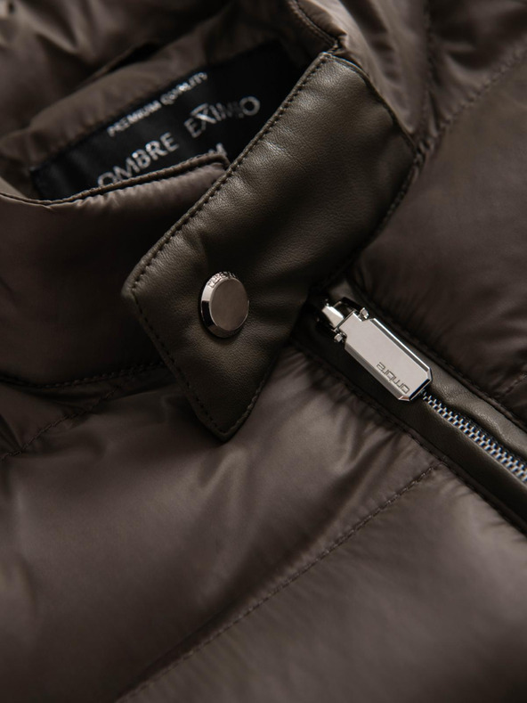 Ombre Clothing Мъжко класическо стегнато яке със стойка - маслинено V3 OM-JALP-0261 Ombre Clothing