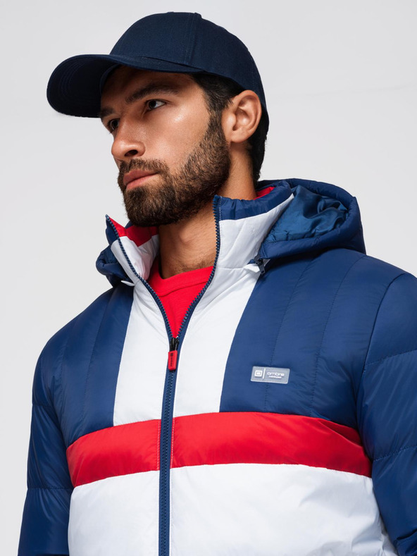 Ombre Clothing Мъжко цветно ретро спортно яке - синьо и бяло V1 OM-JALP-0296 Ombre Clothing