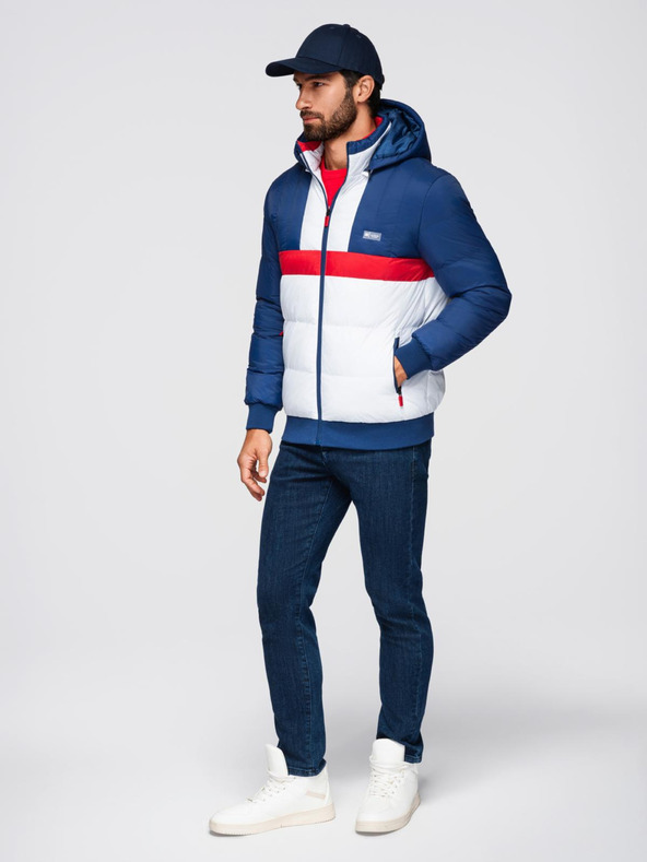 Ombre Clothing Мъжко цветно ретро спортно яке - синьо и бяло V1 OM-JALP-0296 Ombre Clothing