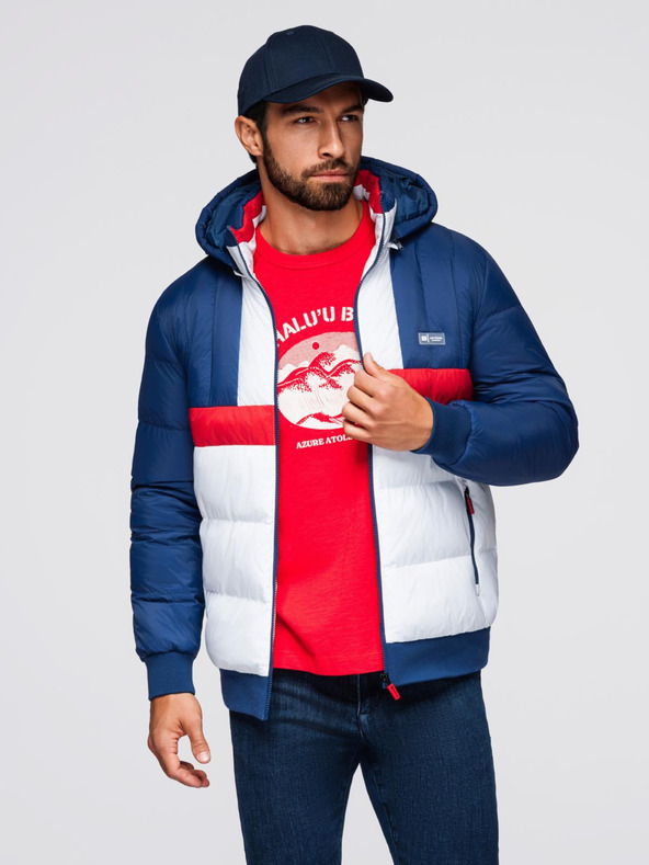 Ombre Clothing Мъжко цветно ретро спортно яке - синьо и бяло V1 OM-JALP-0296 Ombre Clothing