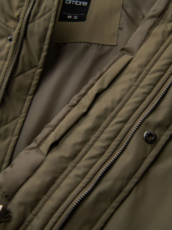 Ombre Clothing Мъжко класическо дълго яке парка - маслинозелено V3 OM-JAPJ-0313 Ombre Clothing