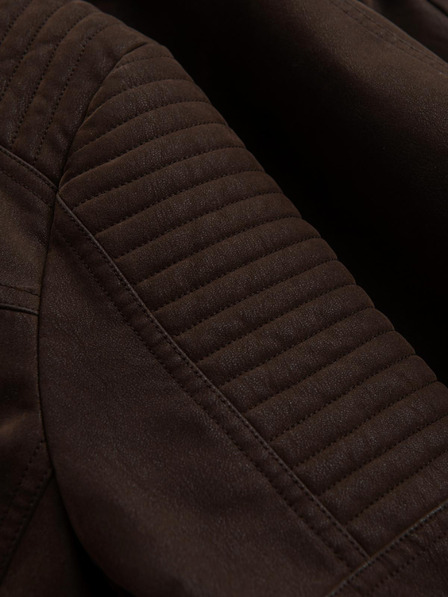 Ombre Clothing Мъжко стилно яке от еко кожа със стойче - тъмнокафяво V1 C637 Ombre Clothing