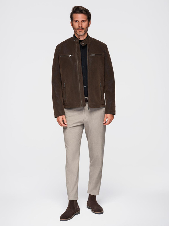 Ombre Clothing Мъжко стилно яке от еко кожа със стойче - тъмнокафяво V1 C637 Ombre Clothing