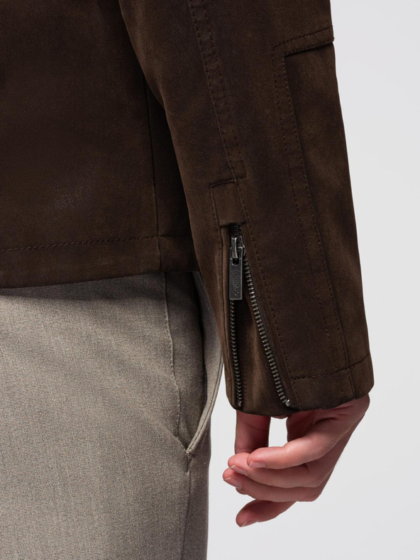 Ombre Clothing Мъжко стилно яке от еко кожа със стойче - тъмнокафяво V1 C637 Ombre Clothing