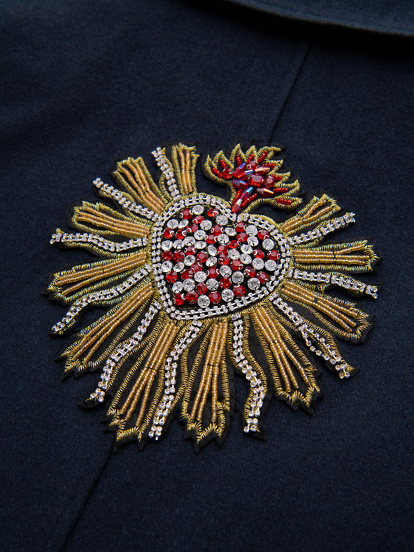 Ombre Clothing Мъжко двуредово палто с вълна и декоративни приложения - V1 морско синьо OM-COWC-0149 Ombre Clothing