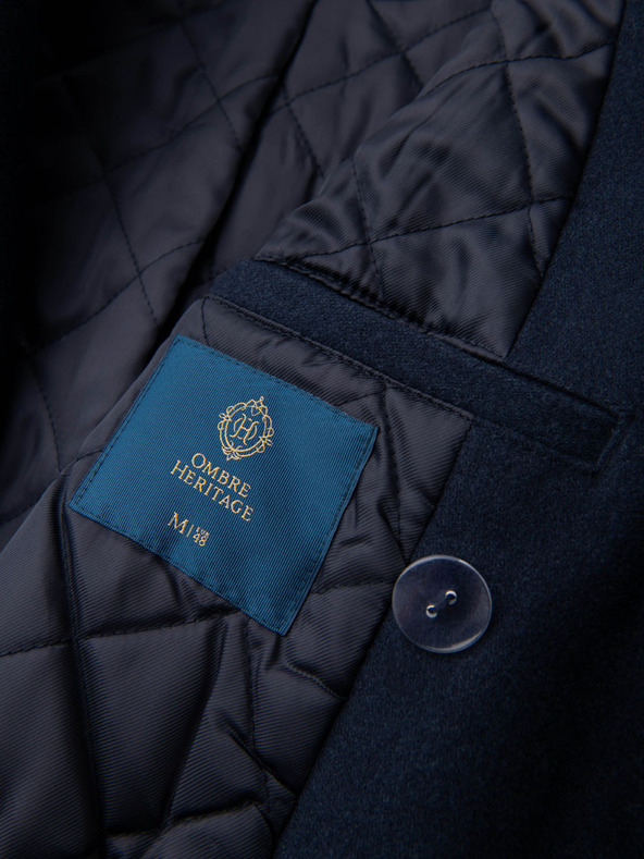 Ombre Clothing Мъжко двуредово палто с вълна и декоративни приложения - V1 морско синьо OM-COWC-0149 Ombre Clothing