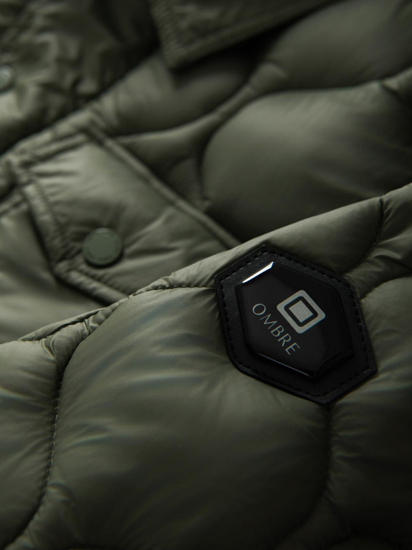 Ombre Clothing Мъжко прошивано яке в ризен стил - маслинозелено V2 OM-JALP-0215 Ombre Clothing