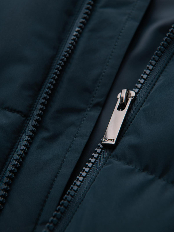 Ombre Clothing Мъжко класическо дълго яке с качулка - тъмносиньо V2 OM-JALJ-0269 Ombre Clothing