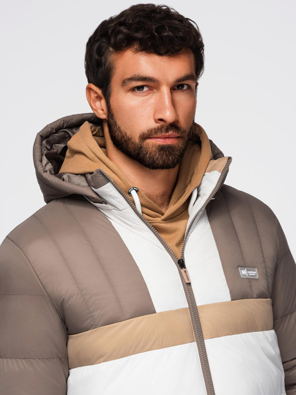 Ombre Clothing Мъжко цветно ретро спортно яке - бежово и бяло V2 OM-JALP-0296 Ombre Clothing