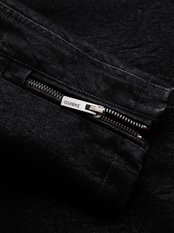 Ombre Clothing Мъжко стилно яке от еко кожа със стойче - черно V2 C637 Ombre Clothing