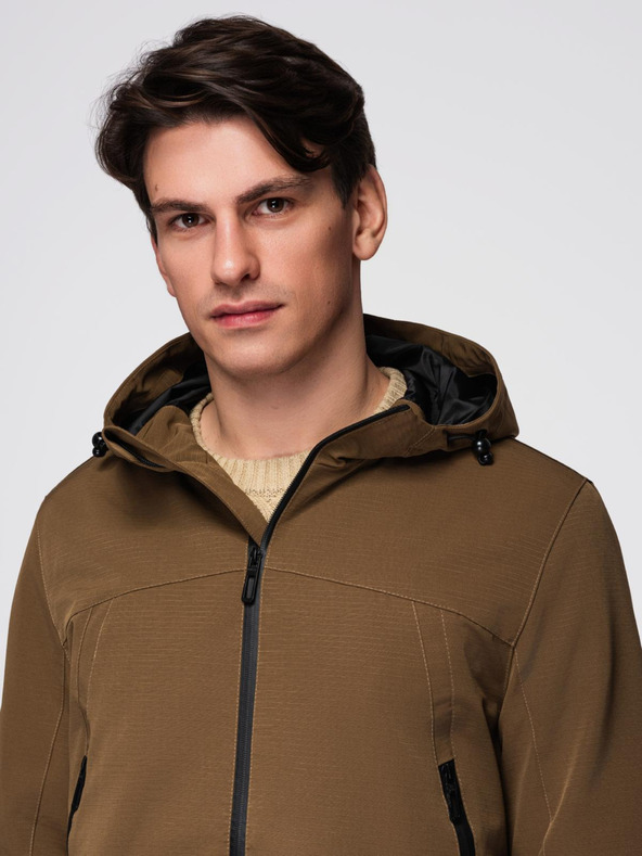 Ombre Clothing Мъжко лекo яке с водоустойчив слой и качулка - кафяво V2 C638 Ombre Clothing