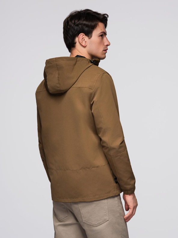 Ombre Clothing Мъжко лекo яке с водоустойчив слой и качулка - кафяво V2 C638 Ombre Clothing