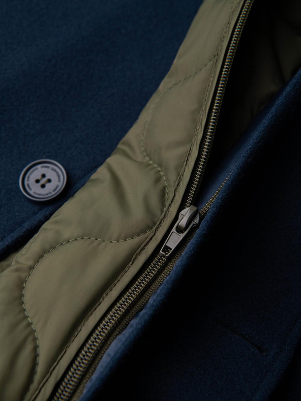 Ombre Clothing Мъжко дълго едноредово палто с яка и подплата - тъмносиньо V3 OM-COWC-0135 Ombre Clothing