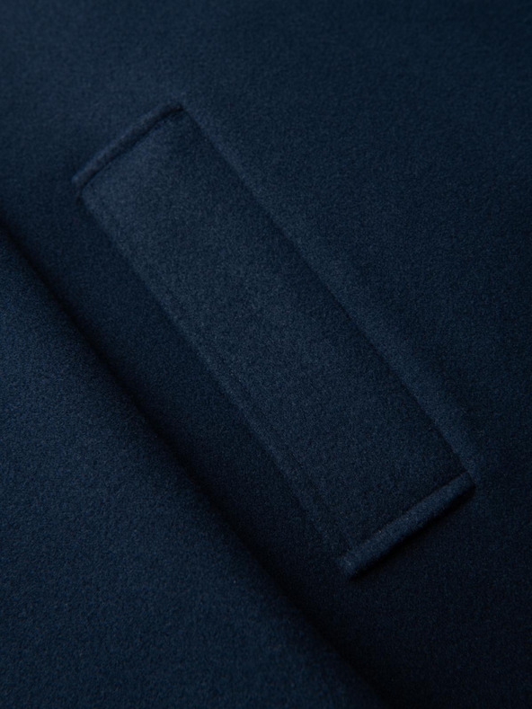 Ombre Clothing Мъжко дълго едноредово палто с яка и подплата - тъмносиньо V3 OM-COWC-0135 Ombre Clothing