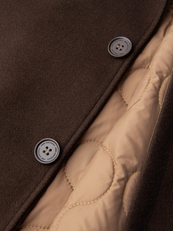 Ombre Clothing Мъжко дълго едноредово палто с яка и долния плащ - кафяво V4 OM-COWC-0135 Ombre Clothing