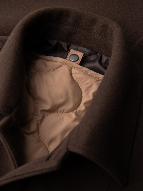 Ombre Clothing Мъжко дълго едноредово палто с яка и долния плащ - кафяво V4 OM-COWC-0135 Ombre Clothing