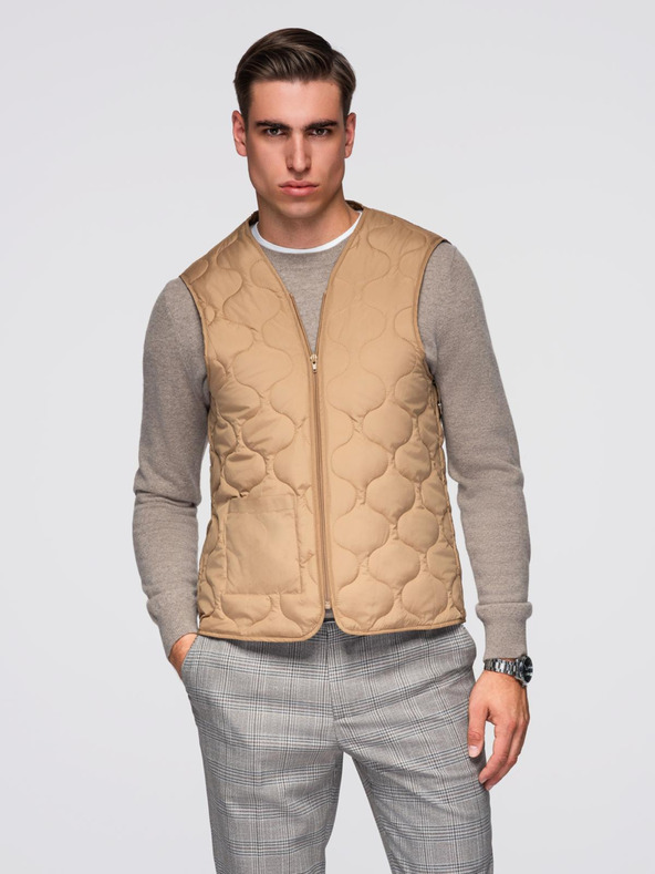 Ombre Clothing Мъжко дълго едноредово палто с яка и долния плащ - кафяво V4 OM-COWC-0135 Ombre Clothing