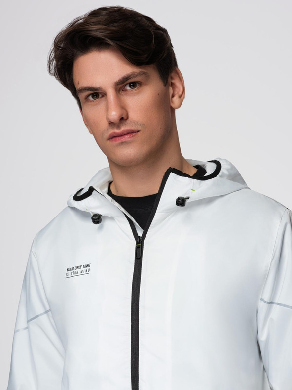 Ombre Clothing Мъжко спортно яке с омбре ефект и рефлективни елементи - бяло и лайм V1 C646 Ombre Clothing