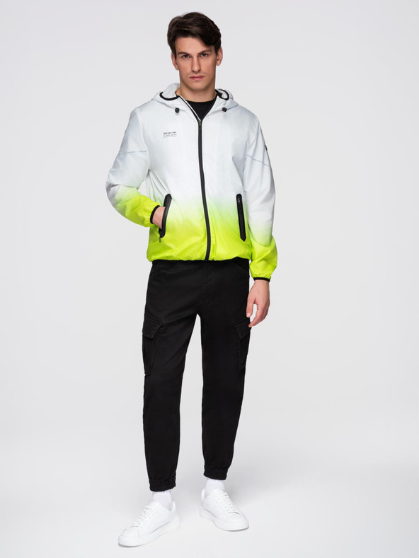 Ombre Clothing Мъжко спортно яке с омбре ефект и рефлективни елементи - бяло и лайм V1 C646 Ombre Clothing