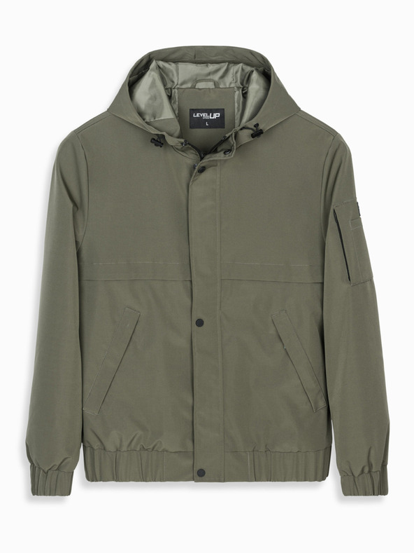 Ombre Clothing Мъжко функционално преходно яке с качулка - маслинозелено V2 OM-JANP-0225 Ombre Clothing