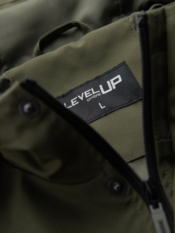 Ombre Clothing Мъжко функционално преходно яке с качулка - маслинозелено V2 OM-JANP-0225 Ombre Clothing