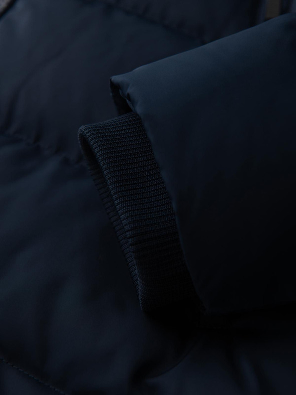 Ombre Clothing Мъжко яке с асиметричен прошив и качулка - тъмносиньо V4 OM-JAHP-0304 Ombre Clothing