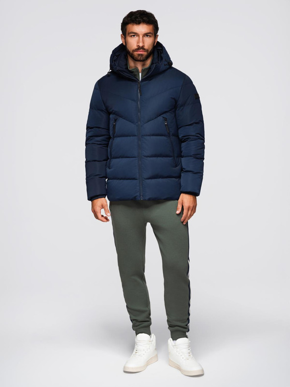 Ombre Clothing Мъжко яке с асиметричен прошив и качулка - тъмносиньо V4 OM-JAHP-0304 Ombre Clothing