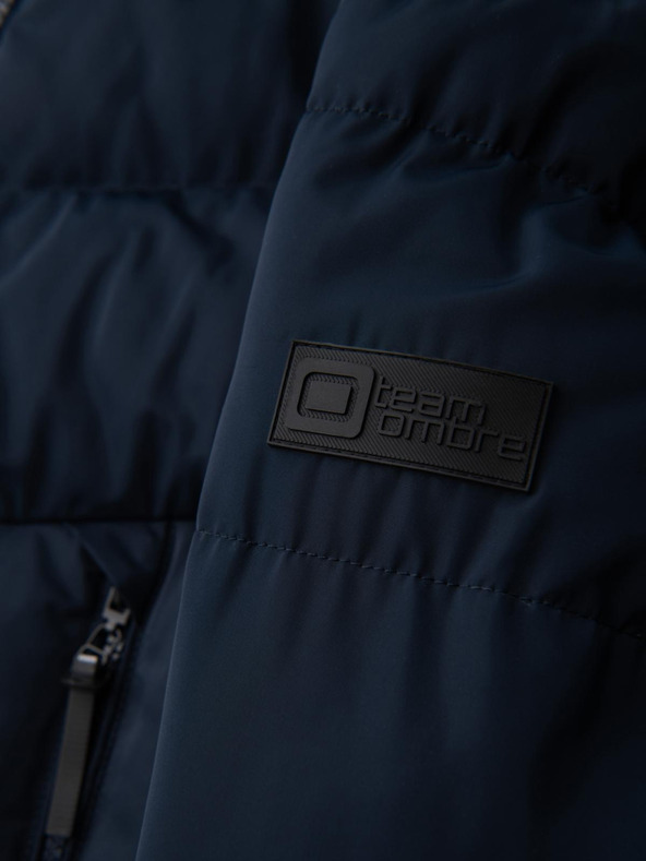 Ombre Clothing Мъжко яке с асиметричен прошив и качулка - тъмносиньо V4 OM-JAHP-0304 Ombre Clothing