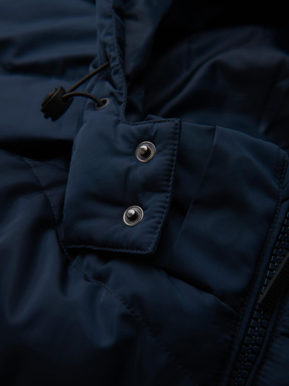 Ombre Clothing Мъжко яке с асиметричен прошив и качулка - тъмносиньо V4 OM-JAHP-0304 Ombre Clothing