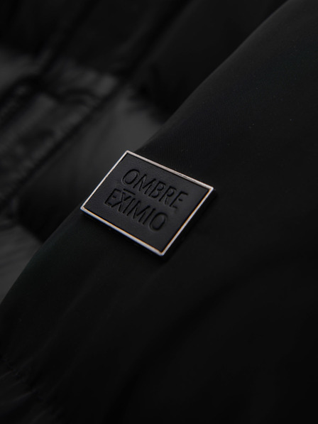 Ombre Clothing Мъжко прошивано яке с висок яка и качулка - черно V1 OM-JALJ-0266 Ombre Clothing