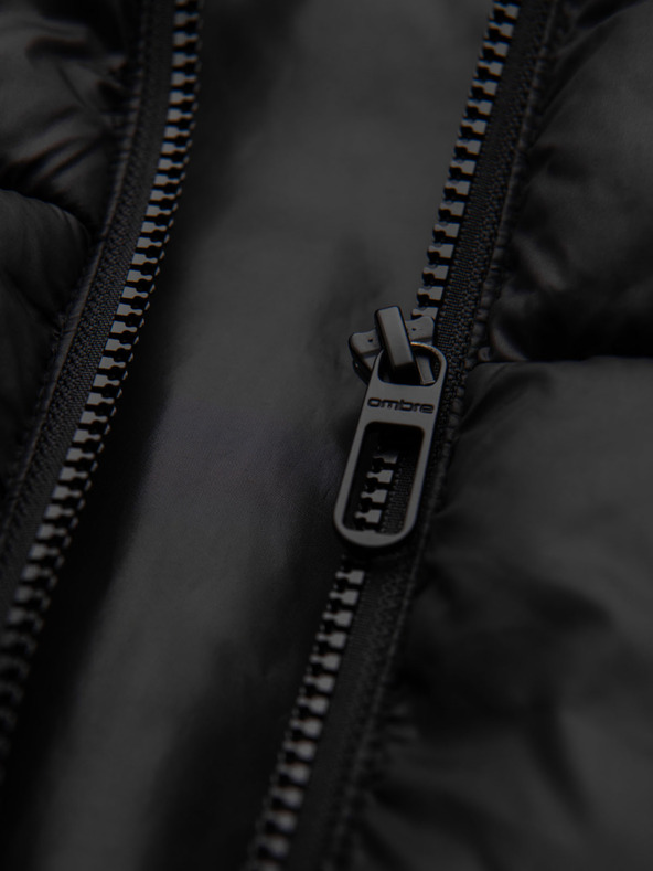 Ombre Clothing Мъжко прошивано яке с качулка - черно V1 OM-JAHP-0235 Ombre Clothing