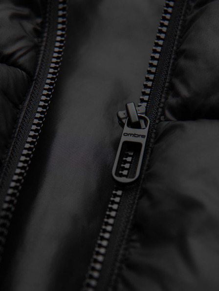 Ombre Clothing Мъжко прошивано яке с качулка - черно V1 OM-JAHP-0235 Ombre Clothing