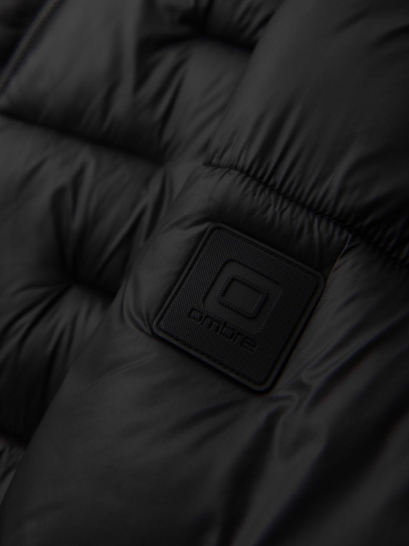 Ombre Clothing Мъжко прошивано яке с качулка - черно V1 OM-JAHP-0235 Ombre Clothing