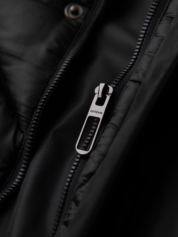 Ombre Clothing Мъжко яке с качулка и геометричен ромбовиден прошив - черно V1 OM-JAHP-0237 Ombre Clothing