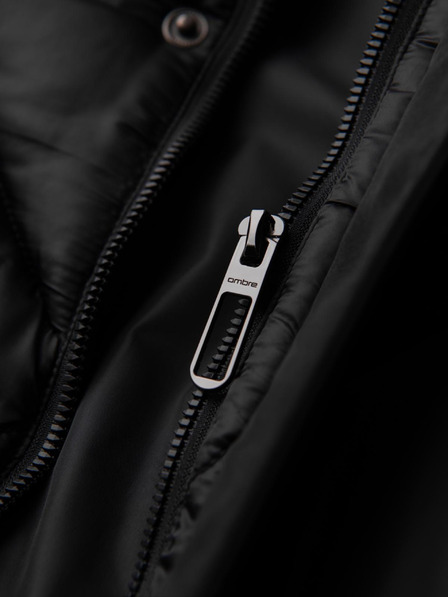 Ombre Clothing Мъжко яке с качулка и геометричен ромбовиден прошив - черно V1 OM-JAHP-0237 Ombre Clothing