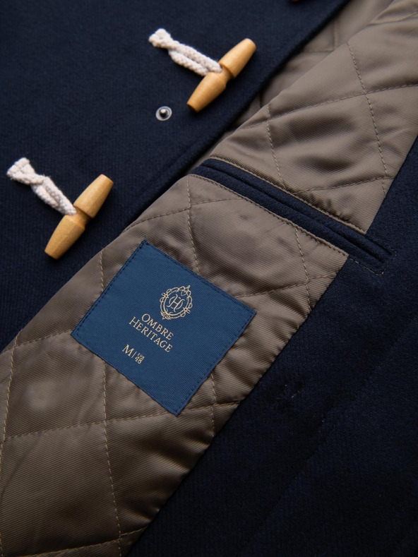 Ombre Clothing Мъжко вълнено палто с качулка - тъмносиньо V2 OM-COWC-0131 Ombre Clothing