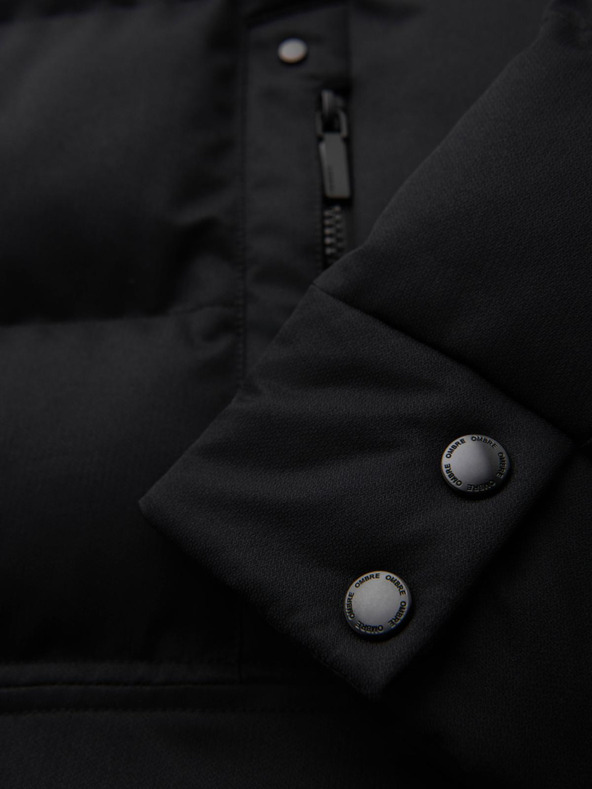 Ombre Clothing Мъжко дълго прошивано яке с качулка - черно V1 OM-JALJ-0264 Ombre Clothing