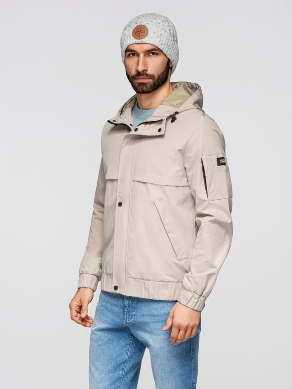 Ombre Clothing Мъжко функционално преходно яке с качулка - бежово V3 OM-JANP-0225 Ombre Clothing