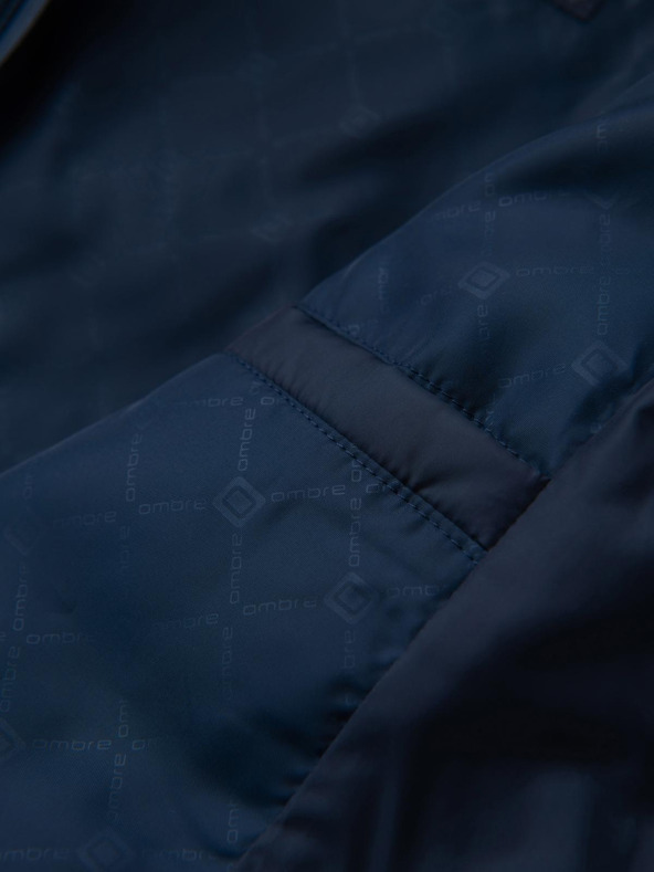 Ombre Clothing Прошивано яке бомбер с качулка и плетени ръкави - тъмно синьо V2 OM-JALP-0298 Ombre Clothing