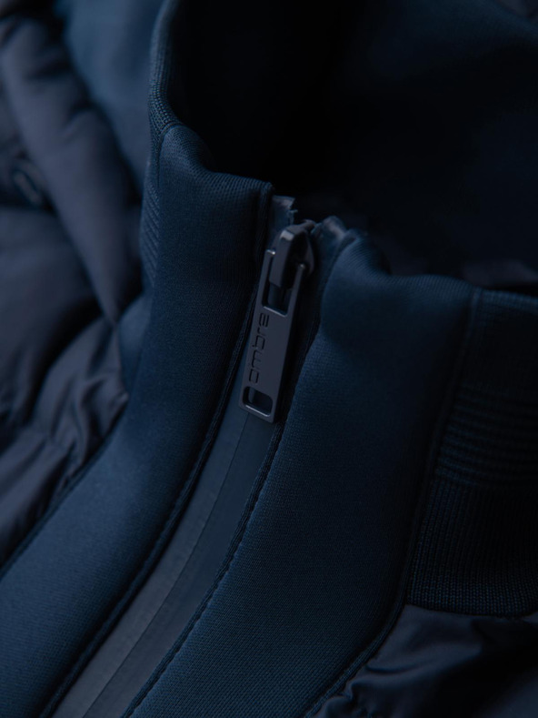 Ombre Clothing Прошивано яке бомбер с качулка и плетени ръкави - тъмно синьо V2 OM-JALP-0298 Ombre Clothing