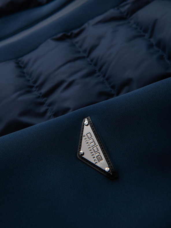 Ombre Clothing Прошивано яке бомбер с качулка и плетени ръкави - тъмно синьо V2 OM-JALP-0298 Ombre Clothing