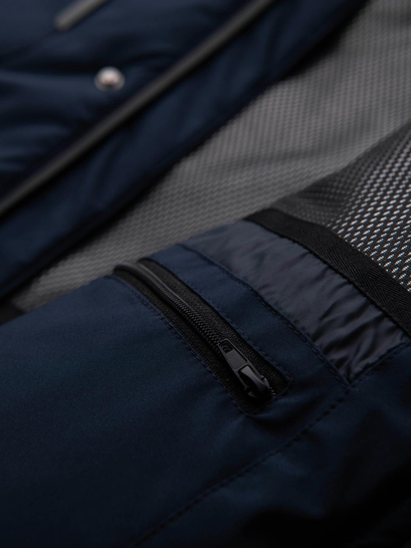 Ombre Clothing Мъжко зимно яке със съемна качулка от водоустойчива тканина - тъмно синьо V1 OM-JAHP-0306 Ombre Clothing