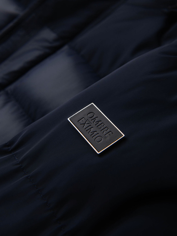 Ombre Clothing Мъжко прошивано яке от комбиниран материал с качулка - тъмно синьо V3 OM-JALJ-0266 Ombre Clothing