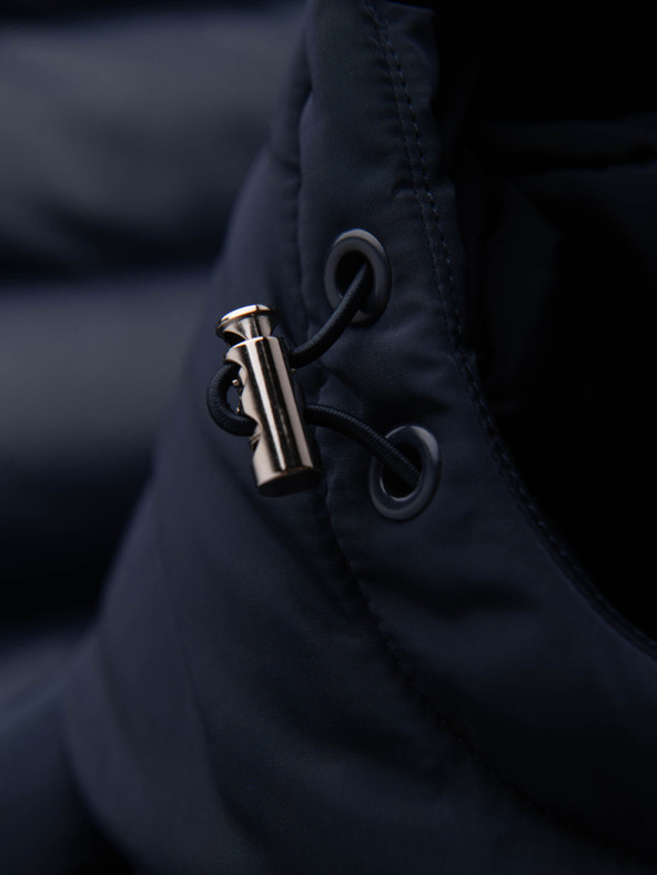 Ombre Clothing Мъжко прошивано яке от комбиниран материал с качулка - тъмно синьо V3 OM-JALJ-0266 Ombre Clothing