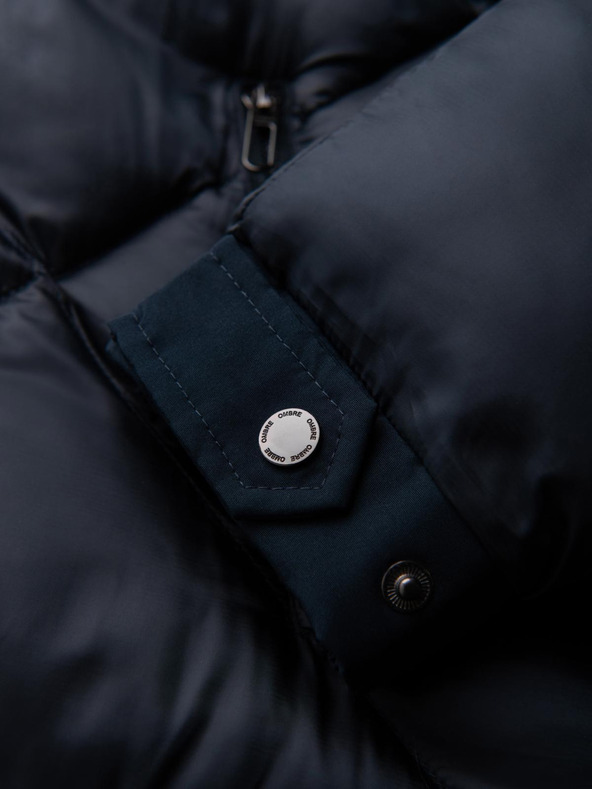 Ombre Clothing Мъжко яке с качулка и геометрично диамантно прошиване - тъмно синьо V2 OM-JAHP-0237 Ombre Clothing