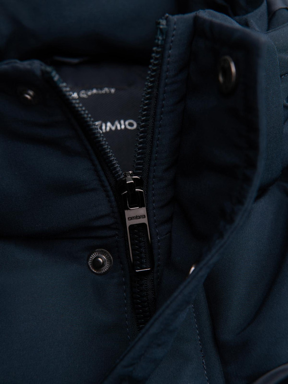 Ombre Clothing Мъжко яке с качулка и геометрично диамантно прошиване - тъмно синьо V2 OM-JAHP-0237 Ombre Clothing
