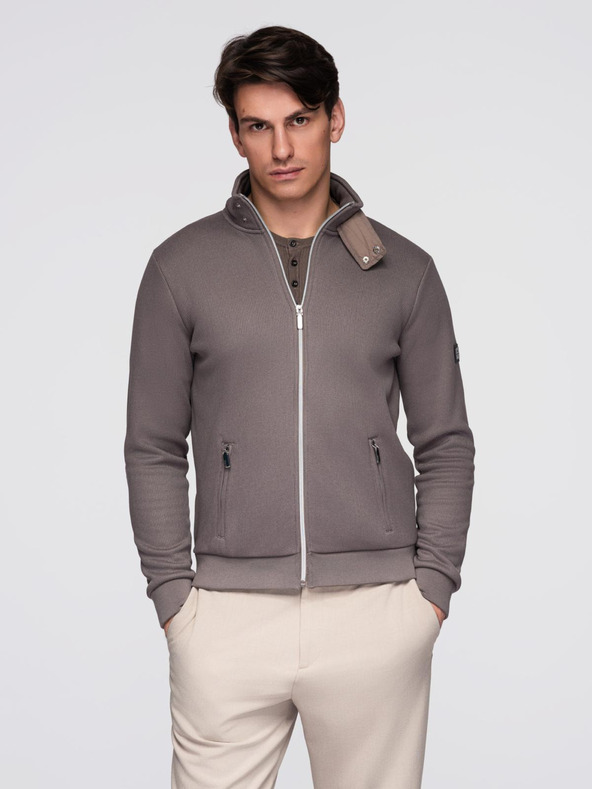 Ombre Clothing Мъжко яке с висок яка и флийс вътрешност - пепел V2 C645 Ombre Clothing