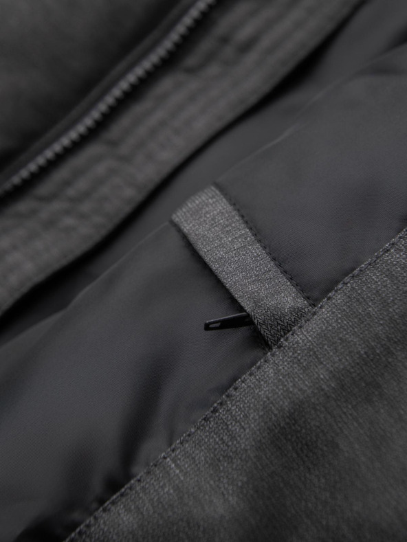 Ombre Clothing Мъжко дълго прошивано яке с качулка - сиво V2 OM-JALJ-0264 Ombre Clothing